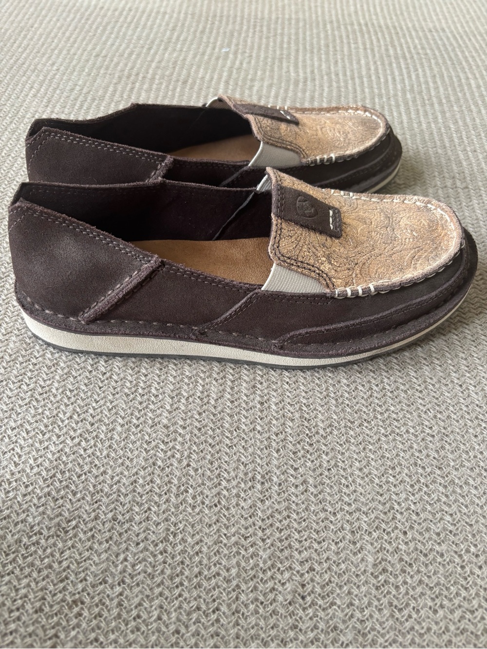 Ariat Women’s Cruiser Dark Brown Leather and Metallic Gold Slip-On Loafers